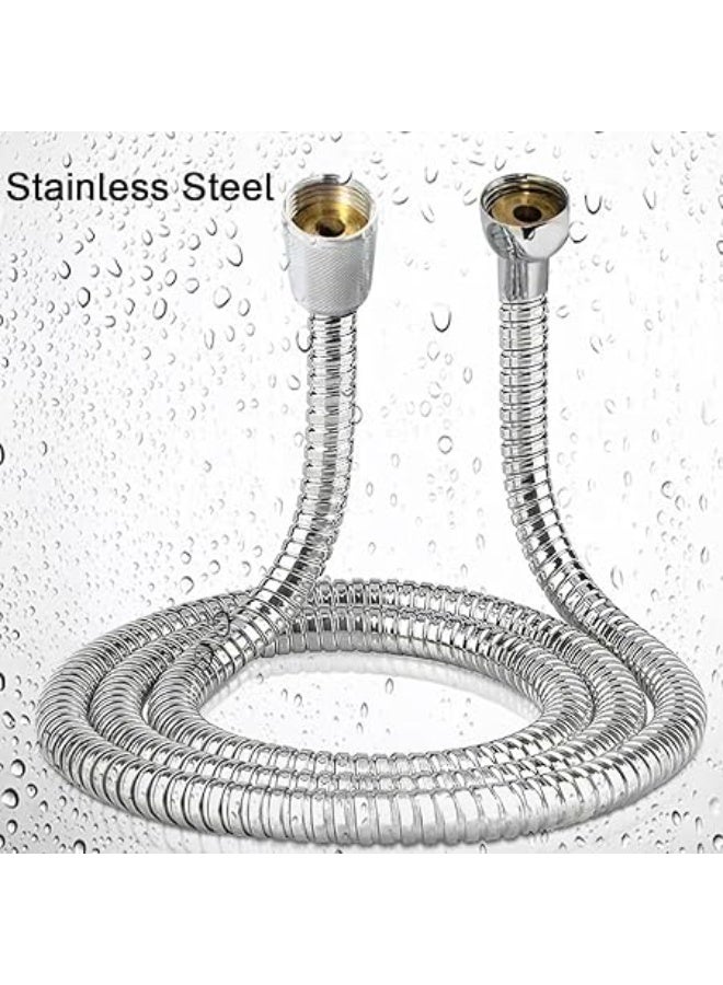 خرطوم دش ستانلس ستيل - وصلة دش ولي شطاف معدني 1.5 متر مرن يدور 360 درجة لمنع التشابك - لي دوش الحمام ، مقاوم للصدأ والضغط العالي (كروم فضي، مقاس G1/2) - Image 4